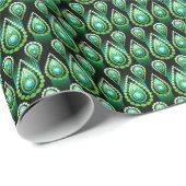 エメラルドグリーンドロップパターエレガントンクリスマス ラッピングペーパー (ロールコーナー)