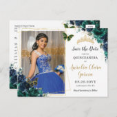 エメラルドグリーンネイビーフローラキンセアニラ写真 案内ポストカード (正面/裏面)