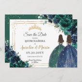 エメラルドグリーンネイビーフローラプリンセスキンセアニラ セーブザデート (正面/裏面)