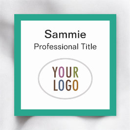 エメラルドグリーンネームバッジ会社ロゴ2x2正方形 名札