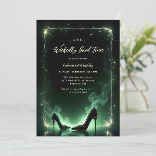 エメラルドグリーンハイヒールミスティカルニック誕生日 招待状 (スタンド正面)