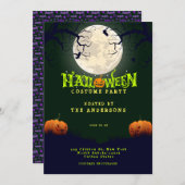 エメラルドグリーンハロウィーンコスチュームパーティー 招待状 (正面/裏面)