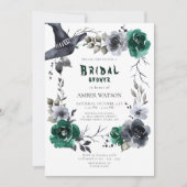 エメラルドグリーンハロウィーン秋フローラブライダルシャワー 招待状 (正面)
