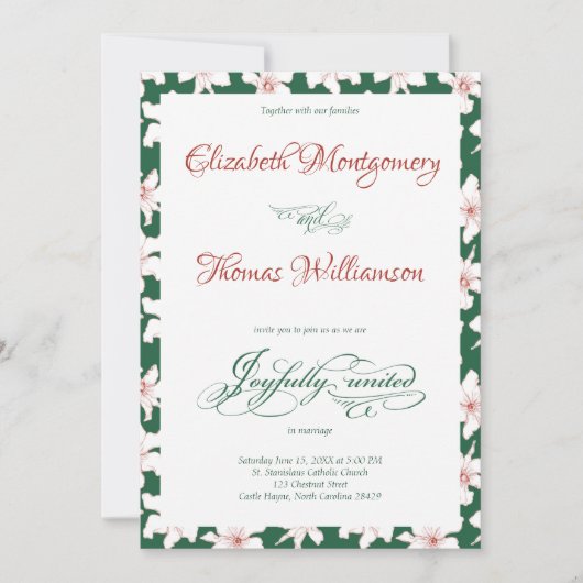 エメラルドグリーンハンドドローフローラ結婚式招待状 招待状 (正面)