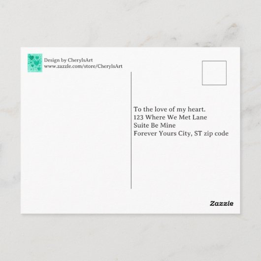 エメラルドグリーンハートカスタム、水彩絵葉書 ポストカード (裏面)