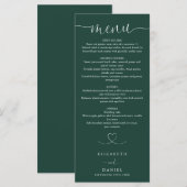 エメラルドグリーンハートスクリプト結婚式ディナー メニュー (正面/裏面)