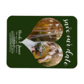 エメラルドグリーンハートフォトウェディング日付を保存 マグネット (横)