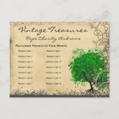 エメラルドグリーンハートリーフツリー日付の保存 案内ポストカード (正面)