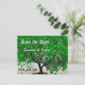 エメラルドグリーンハートリーフツリー日付の保存 案内ポストカード (スタンド正面)