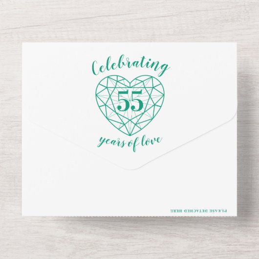 エメラルドグリーンハート結婚55周年記念RSVP オールインワン招待状 (裏面)