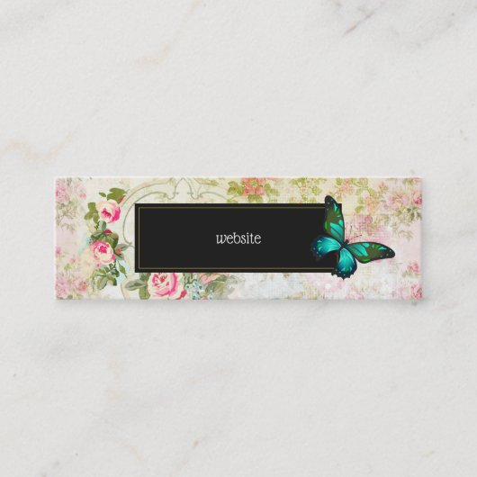 エメラルドグリーンバタフライオンシックヴィンテージコラージュ スキニー名刺 (正面)