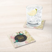 エメラルドグリーンバタフライオンシックヴィンテージコラージュ スクエアペーパーコースター (インサイチュ)