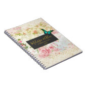 エメラルドグリーンバタフライオンシックヴィンテージコラージュ ノートブック (右側)