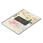 エメラルドグリーンバタフライオンシックヴィンテージコラージュ ノートブック (左側)