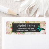 エメラルドグリーンバタフライオンシックヴィンテージコラージュ ラベル (インサイチュ)