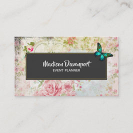 エメラルドグリーンバタフライオンシックヴィンテージコラージュ 名刺