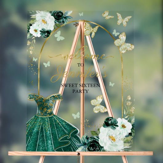 エメラルドグリーンバタフライスウィート16へようこそ アクリルサイン (ニュートラル)