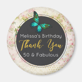 エメラルドグリーンバタフライヴィンテージコラージュ感謝してい マグネット