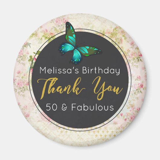 エメラルドグリーンバタフライヴィンテージコラージュ感謝してい マグネット (正面)