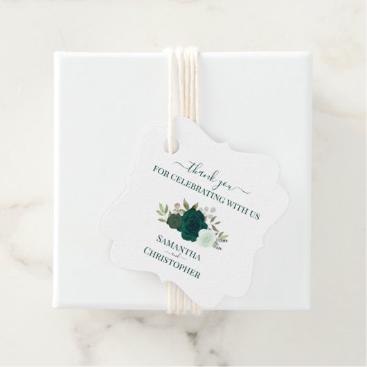 エメラルドグリーンバラエレガントな結婚式ありがとう フェイバータグ (インサイチュ)