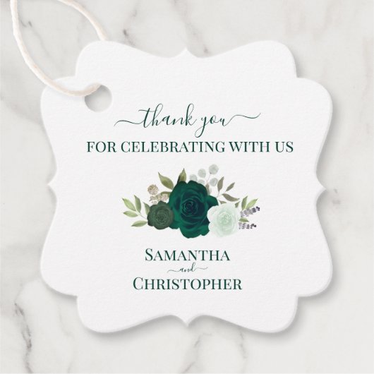 エメラルドグリーンバラエレガントな結婚式ありがとう フェイバータグ (正面)