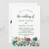 エメラルドグリーンバラベージュフォリア結婚ジーズ 招待状 (正面/裏面)