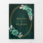 エメラルドグリーンバラ全結婚体QRコード 三つ折り招待状 (カバー)