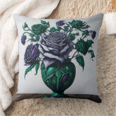 エメラルドグリーンバラ枕の紫の花びら クッション (ブランケット)