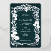 エメラルドグリーンバラ金ゴールド結婚フローラ 箔招待状 (正面)