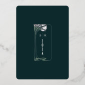 エメラルドグリーンバラ金ゴールド結婚フローラ 箔招待状 (裏面)