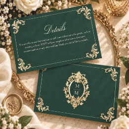 エメラルドグリーンバロックゴールドの結婚式の詳細 エンクロージャーカード