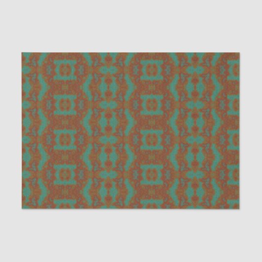 エメラルドグリーンバーンオレンジパターン（の模様が）あるティッシュペーパー 薄葉紙 (正面)