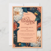 エメラルドグリーンパステルピーチダリア オータムウェディング 招待状 (正面)