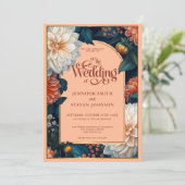 エメラルドグリーンパステルピーチダリア オータムウェディング 招待状 (スタンド正面)