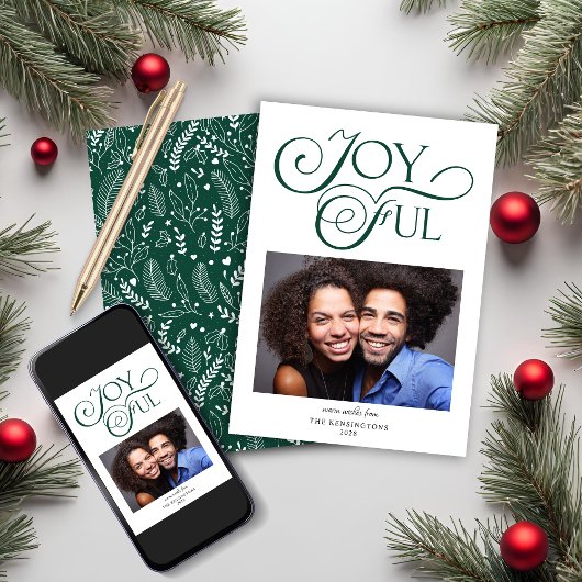 エメラルドグリーンパターン喜ばしいクリスマスフォト シーズンカード