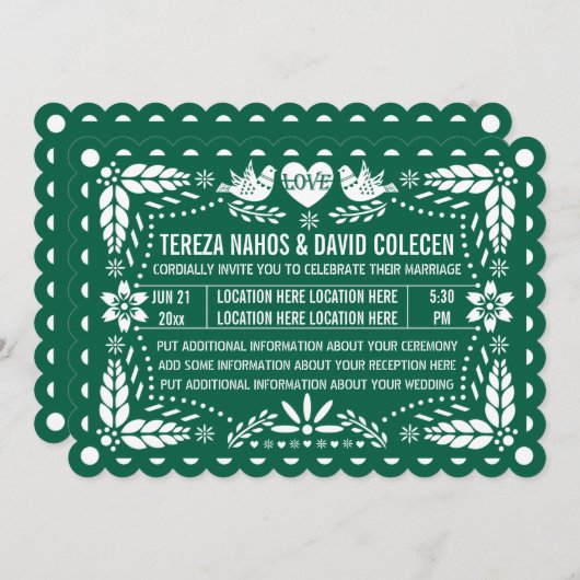 エメラルドグリーンパペル結婚ピカド 招待状 (正面/裏面)
