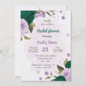 エメラルドグリーンパープルフラワーズブライダルシャワー 招待状 (正面)