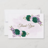 エメラルドグリーンパープル花結婚植物薬 サンキューカード (正面)