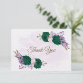 エメラルドグリーンパープル花結婚植物薬 サンキューカード (スタンド正面)