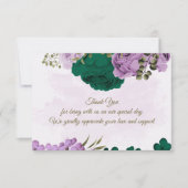 エメラルドグリーンパープル花結婚植物薬 サンキューカード (正面)