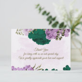 エメラルドグリーンパープル花結婚植物薬 サンキューカード (スタンド正面)