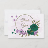 エメラルドグリーンパープル花結婚植物薬 サンキューカード (正面)