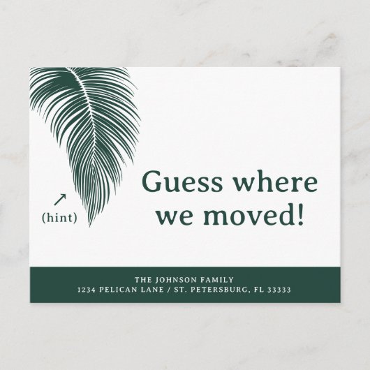 エメラルドグリーンパームリーフおもしろいフロリダ新しいアドレス 案内ポストカード (正面)