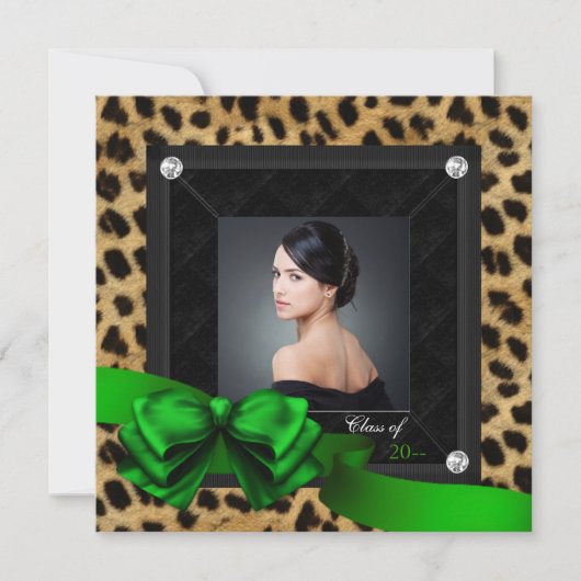 エメラルドグリーンヒョウ写真卒業 案内状 (正面)
