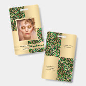 エメラルドグリーンヒョウ金ゴールド写真美しい バッジ (Front & Back)