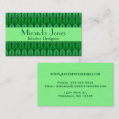 エメラルドグリーンビジネスアールデコ羽模様 名刺 (正面/裏面)
