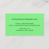 エメラルドグリーンビジネスアールデコ羽模様 名刺 (裏面)