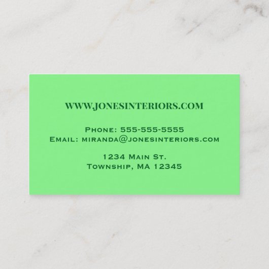 エメラルドグリーンビジネスアールデコ羽模様 名刺 (裏面)