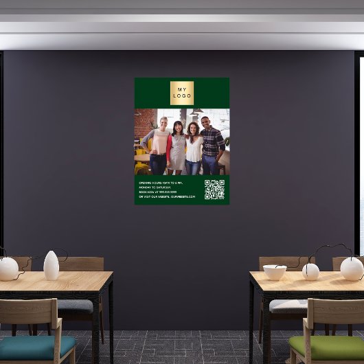 エメラルドグリーンビジネスロゴ写真ようこそQRコード ポスター