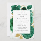 エメラルドグリーンピオニー金ゴールドグリッターブライダルシャワー 招待状 (正面)